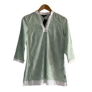 346 Brooks Brothers Women's V Neck Tunic Geometric Pattern Top Green US XS
